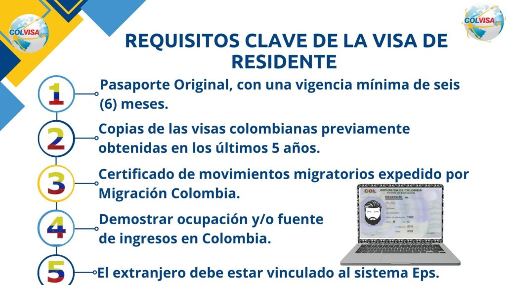 Requisitos clave de visa de Residente en Colombia